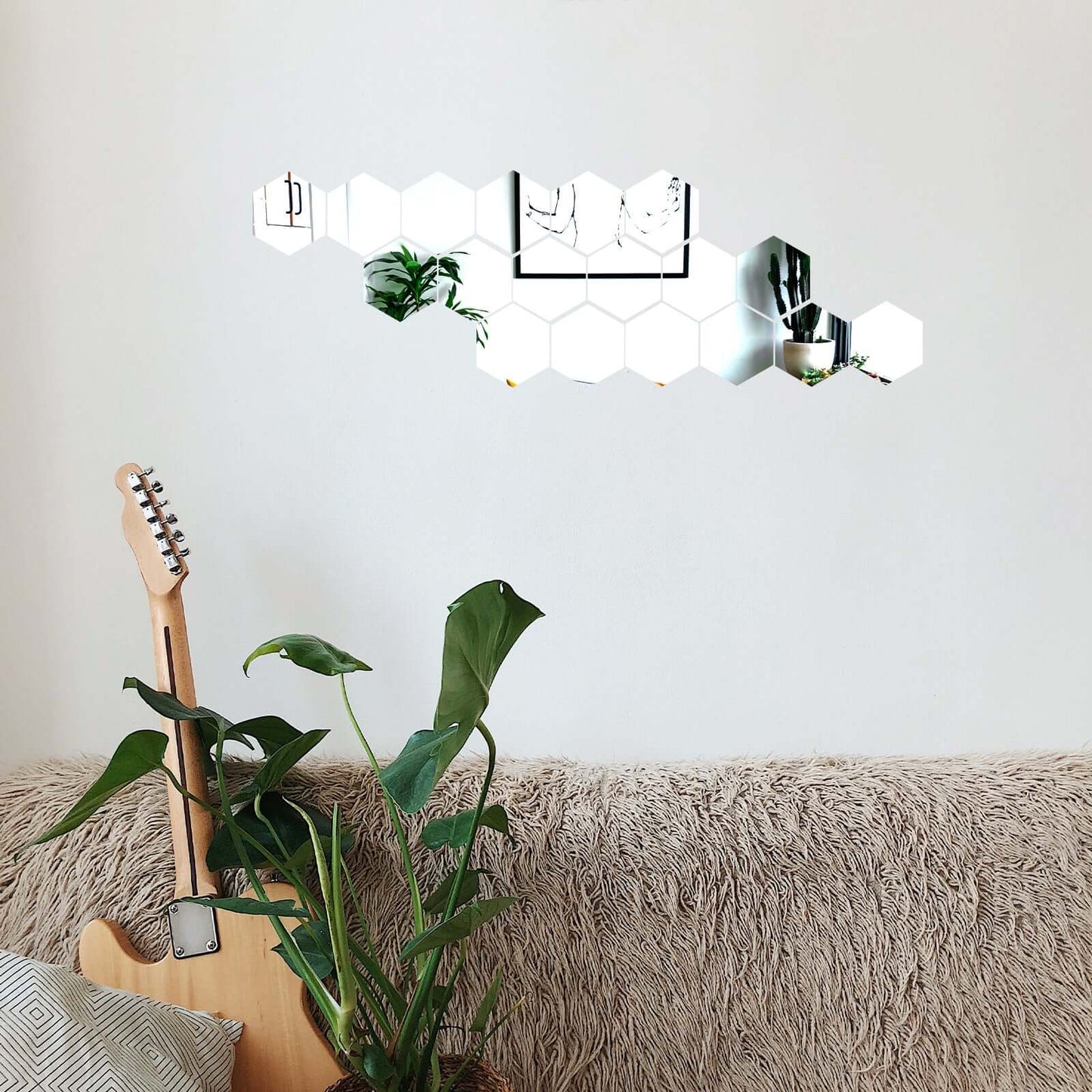 Hexagon 3D Mirror Wall Stickers - lifestyle room setup