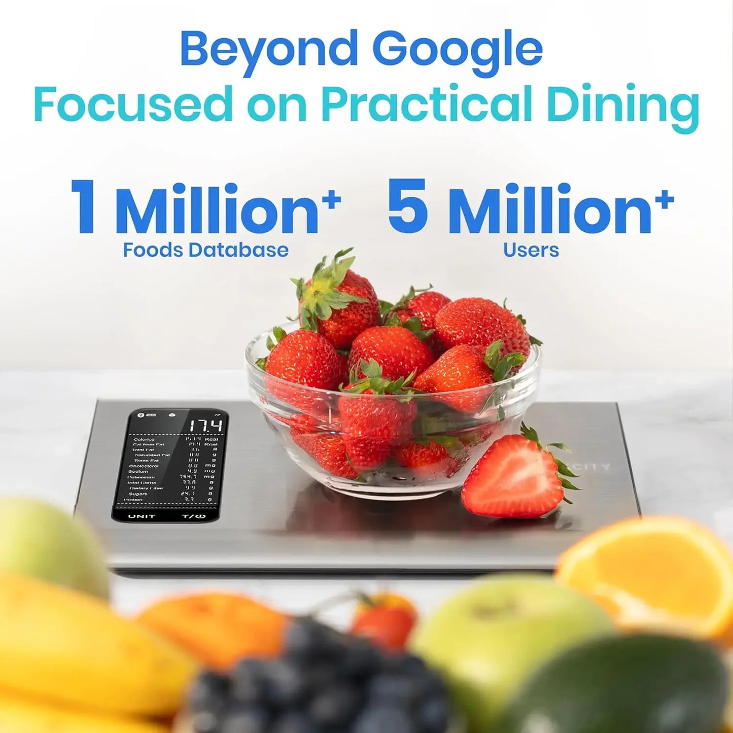 Smart Food Scale: Measure in Ounces, Grams, Milliliters - Kitchen Nutrition Tool