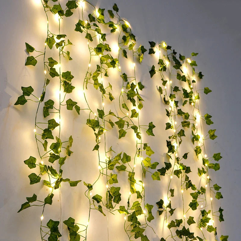 Silk ivy vine with LED string lights