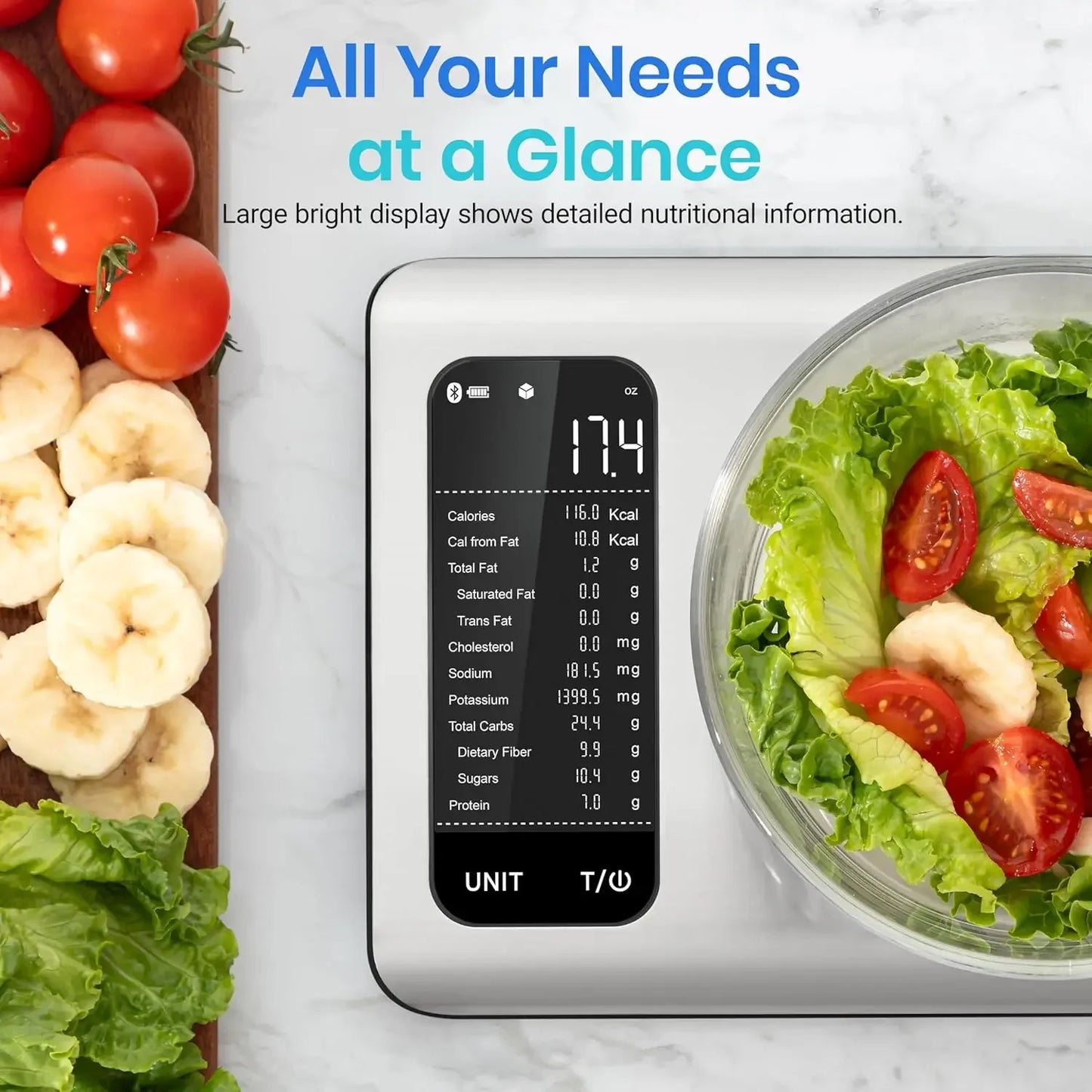 Smart Food Scale: Measure in Ounces, Grams, Milliliters - Kitchen Nutrition Tool