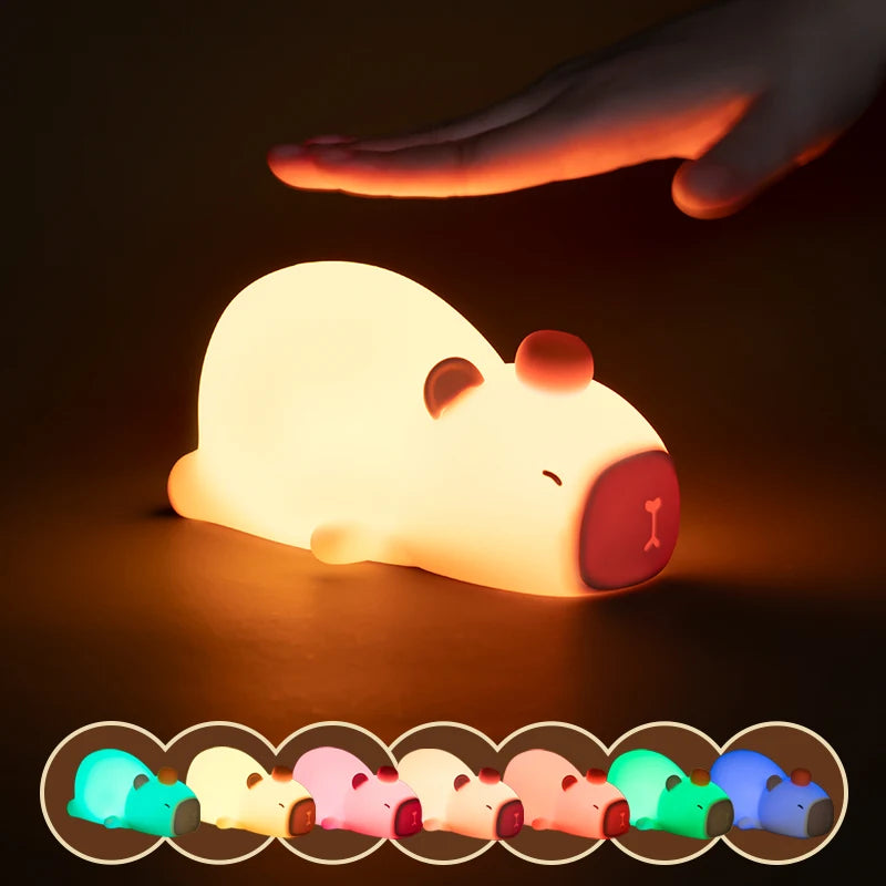 Cartoon Capybara Night Light: Rechargeable LED Lamp for Kids' Room