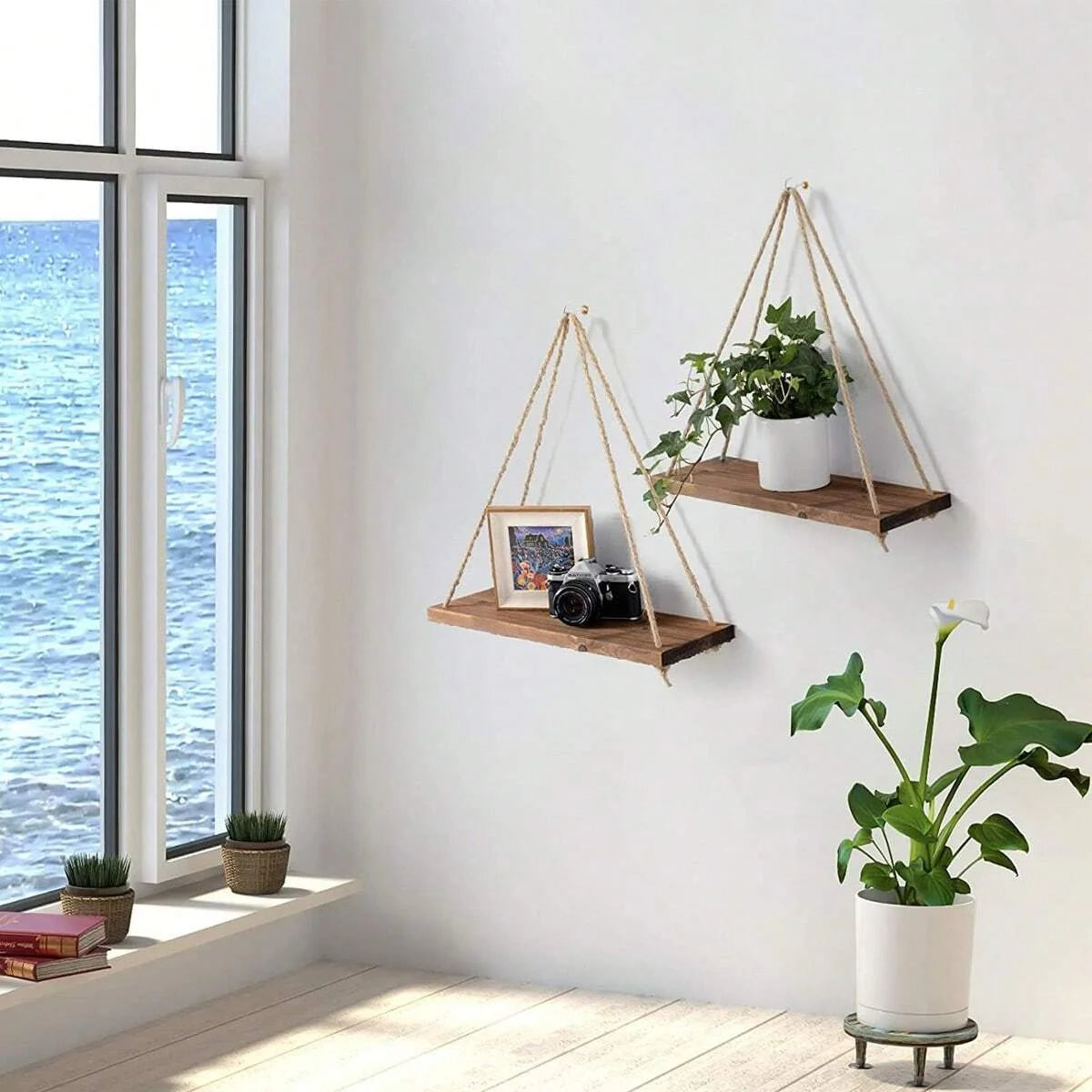 Wooden Hanging Wall Shelf for Plant Pots