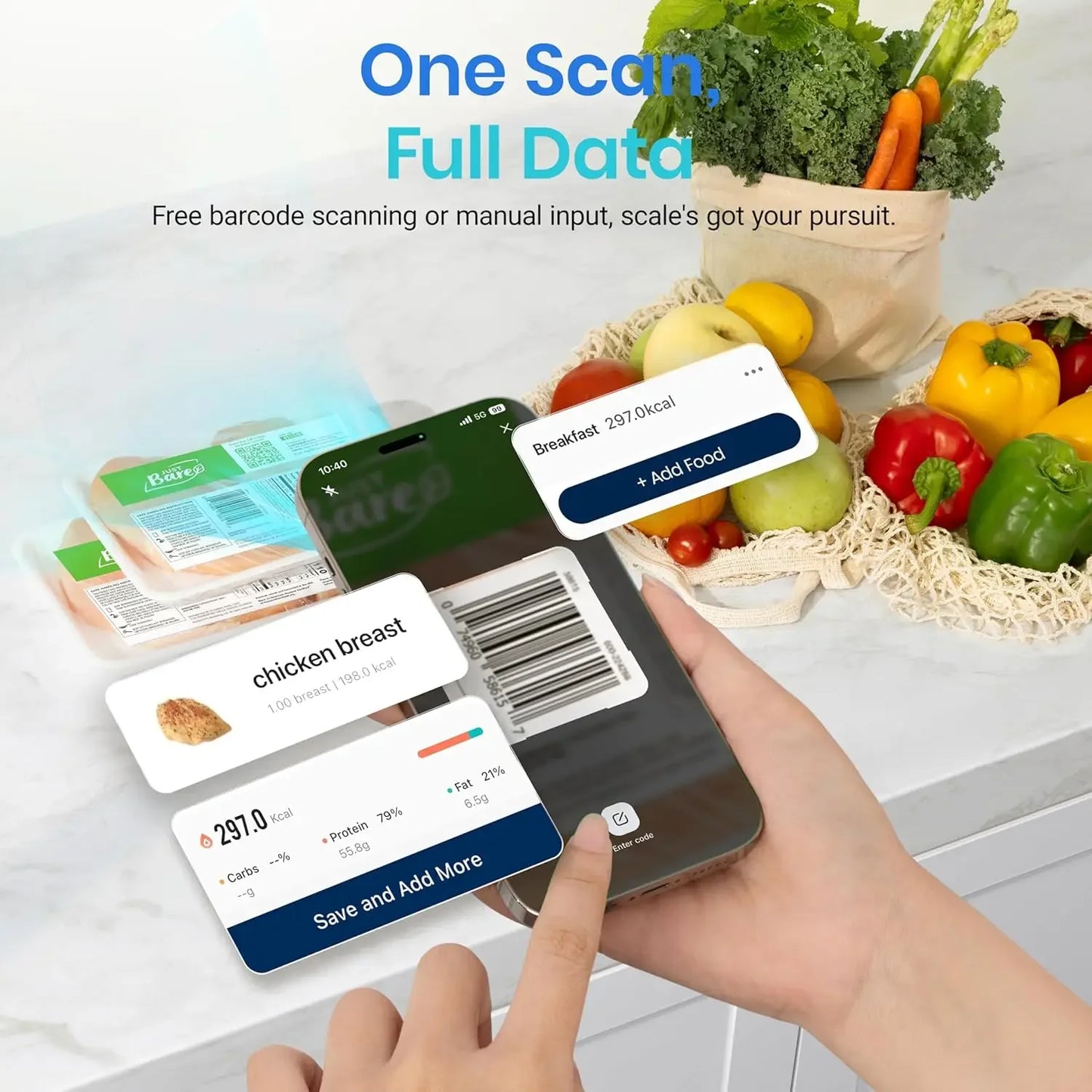 Smart Food Scale: Measure in Ounces, Grams, Milliliters - Kitchen Nutrition Tool