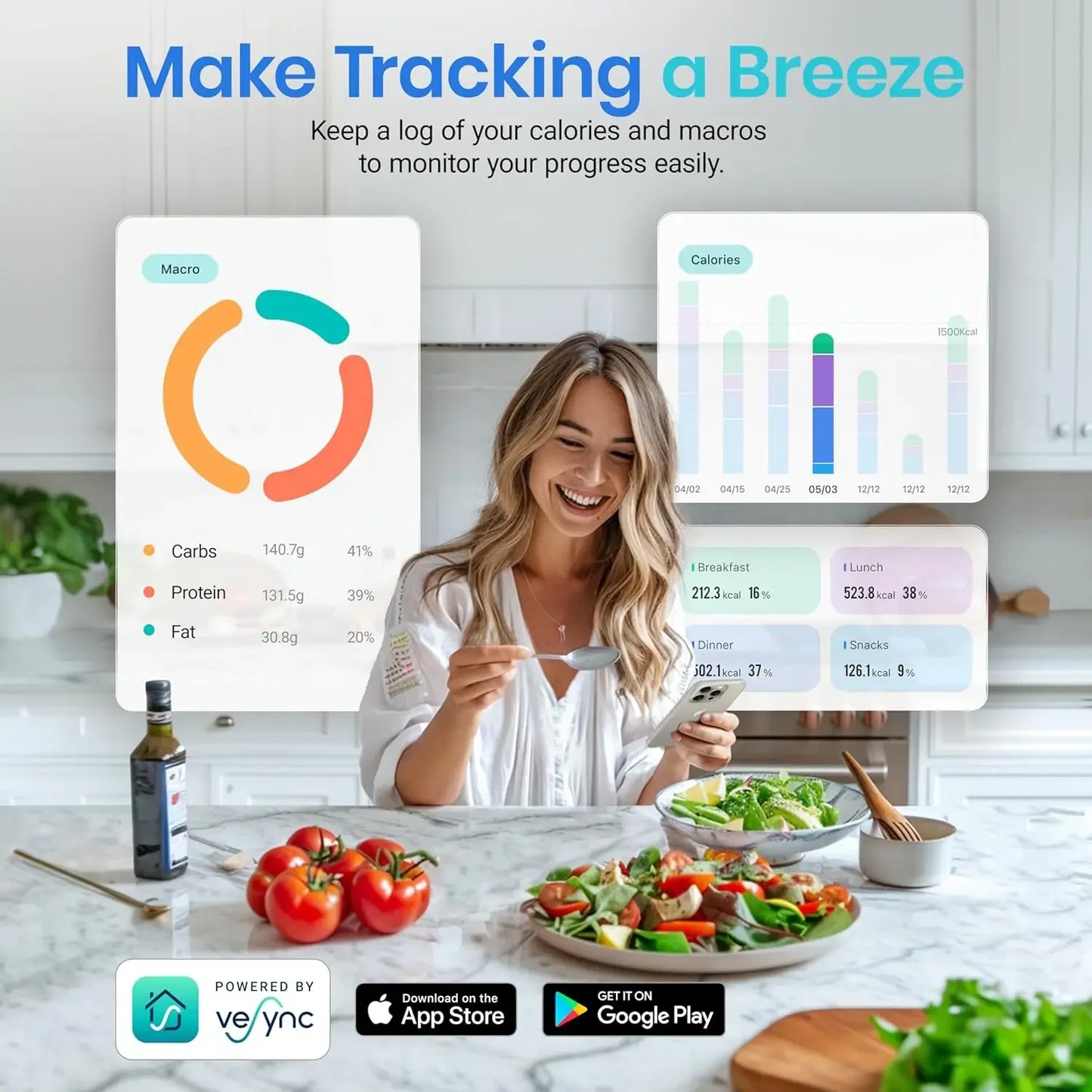 Smart Food Scale: Measure in Ounces, Grams, Milliliters - Kitchen Nutrition Tool