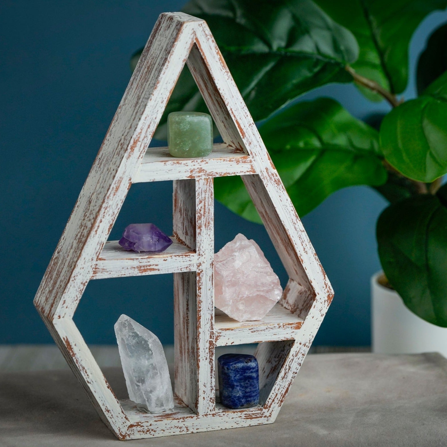 Crystal and Gemstone Shelf Decor Set with raw amethyst and rose quartz