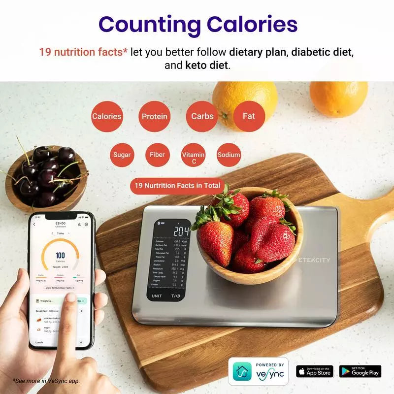 Etekcity Smart Food Scale: Measure in Ounces, Grams, Milliliters - Kitchen Nutrition Tool