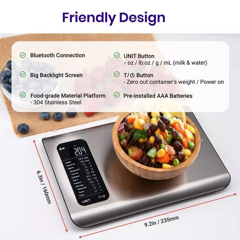 Etekcity Smart Food Scale: Measure in Ounces, Grams, Milliliters - Kitchen Nutrition Tool